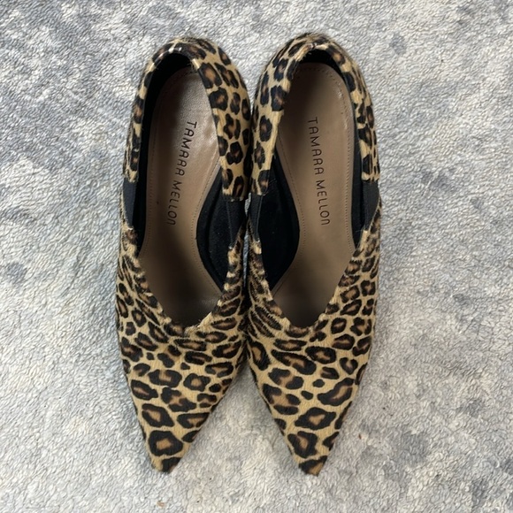 Tamara Mellon League Leopard Animal Print Pointed Toe Booties Heels Sz 37 - Picture 6 of 14